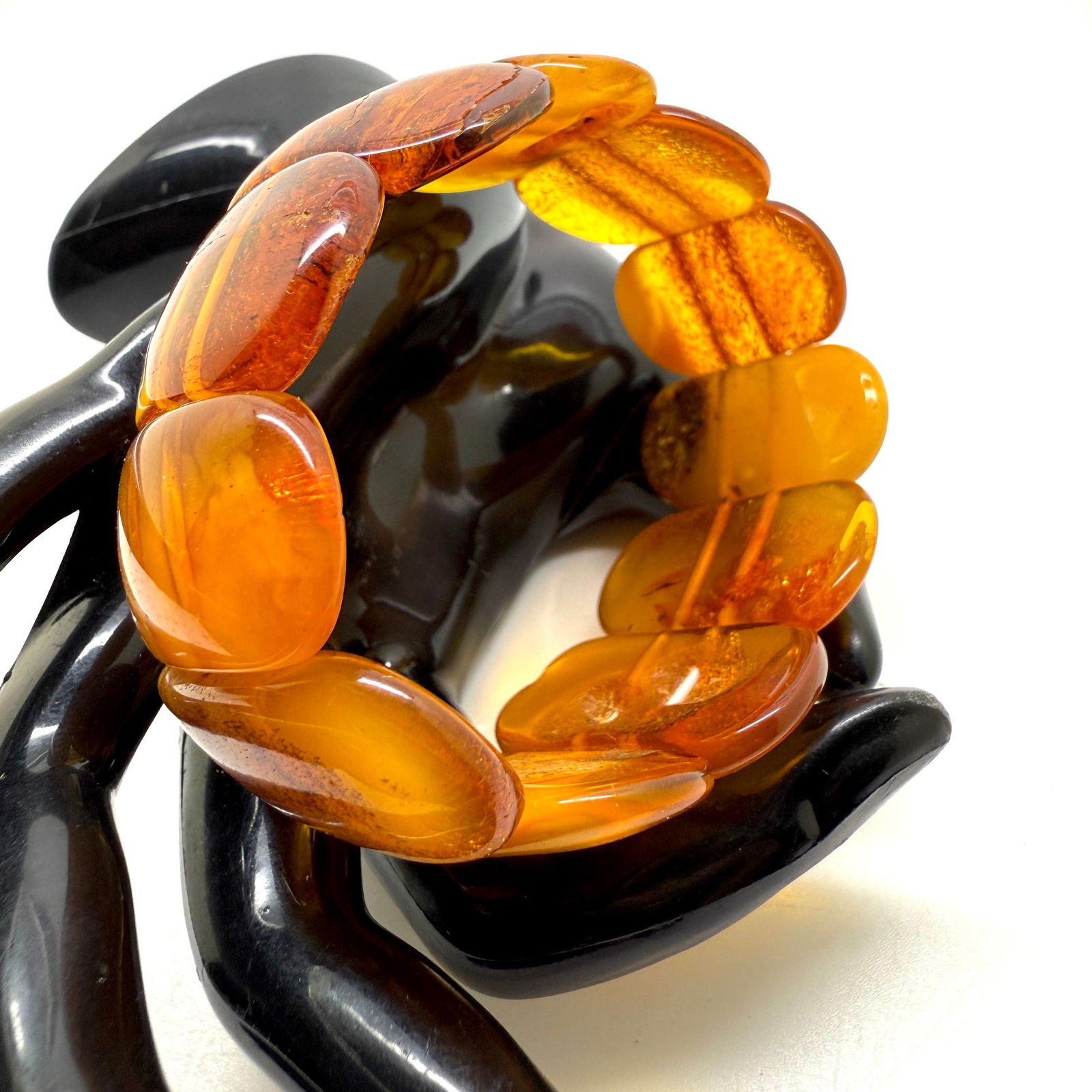 Extraordinary Vintage Amber Bracelet made from Rectangle shaped Amber beads - 6