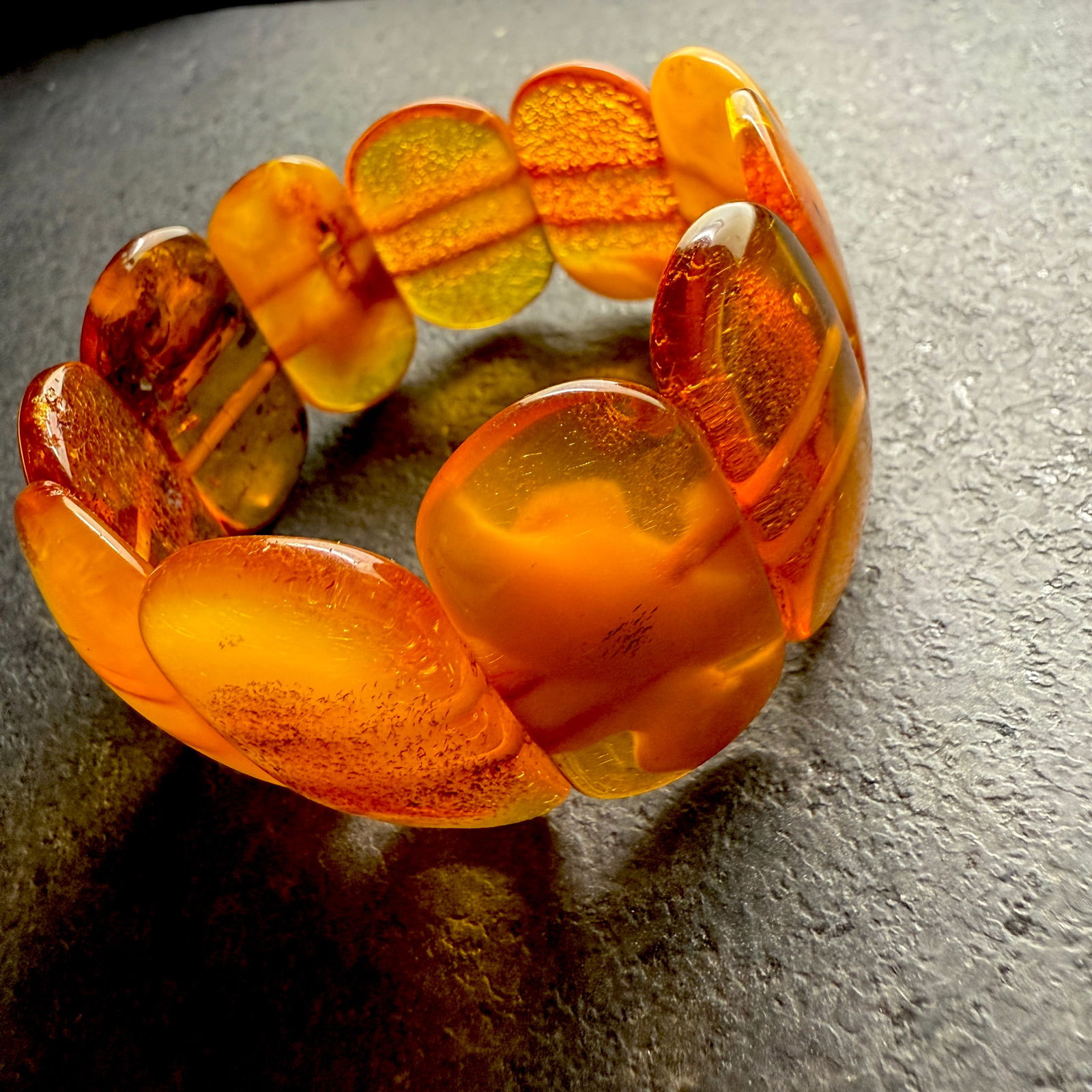 Extraordinary Vintage Amber Bracelet made from Rectangle shaped Amber beads - 7