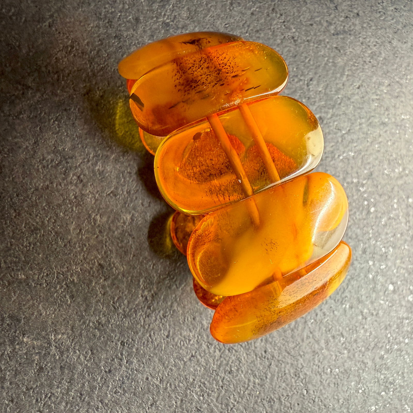 Extraordinary Vintage Amber Bracelet made from Rectangle shaped Amber beads - 8