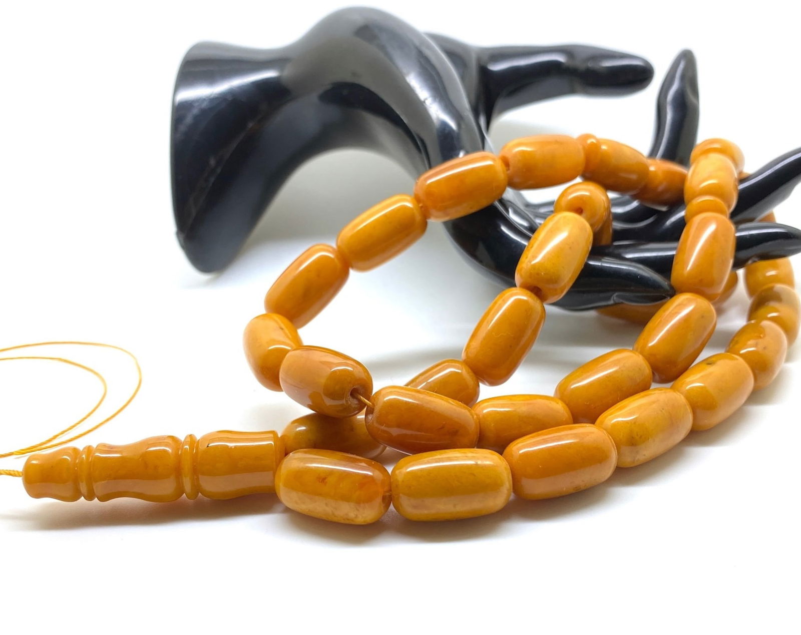 Magnificent Unique Antique Amber Tesbih made from Barrel shaped Amber beads - 6