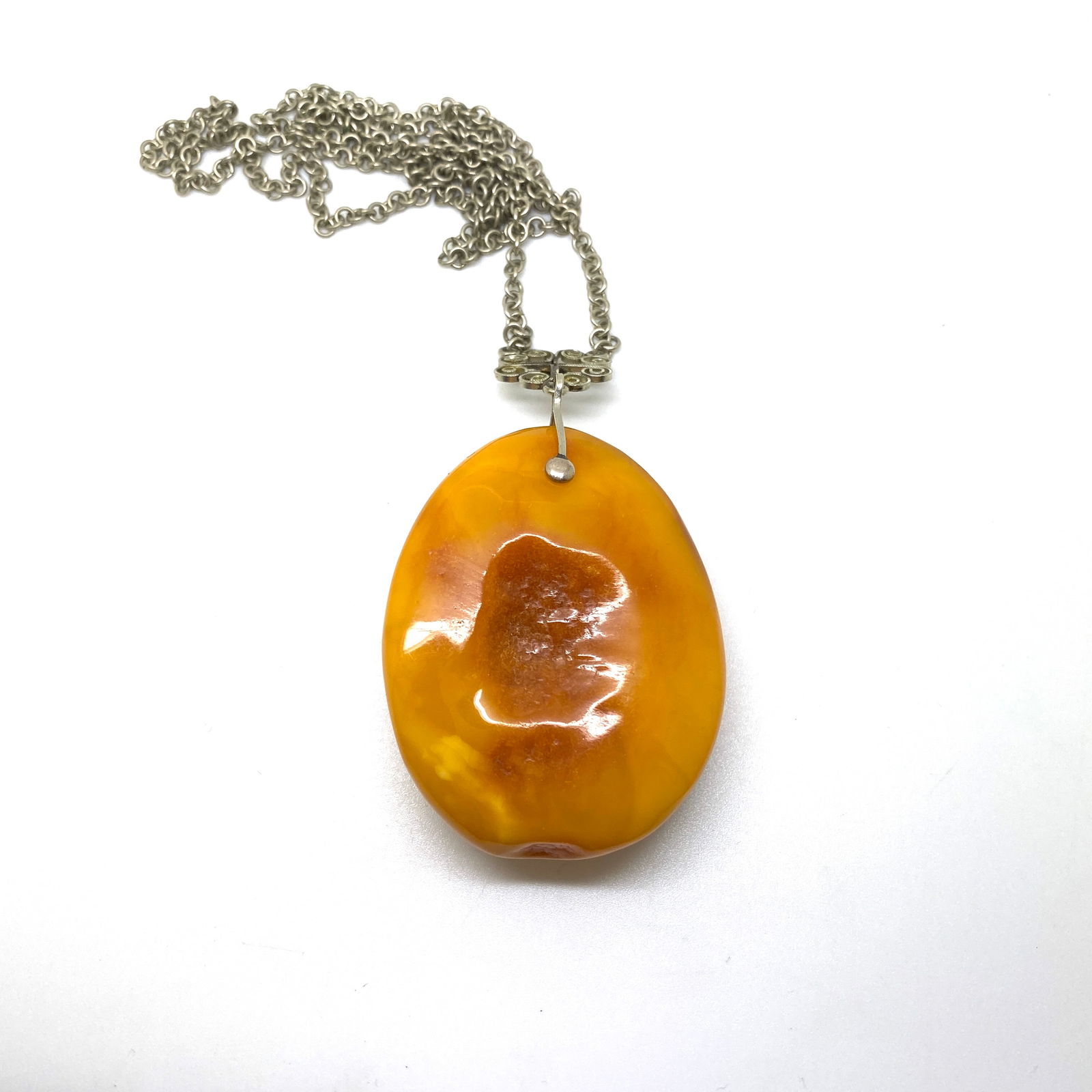 Amazing Unique Vintage Amber Pendant with chain, shaped like a Drop - 7