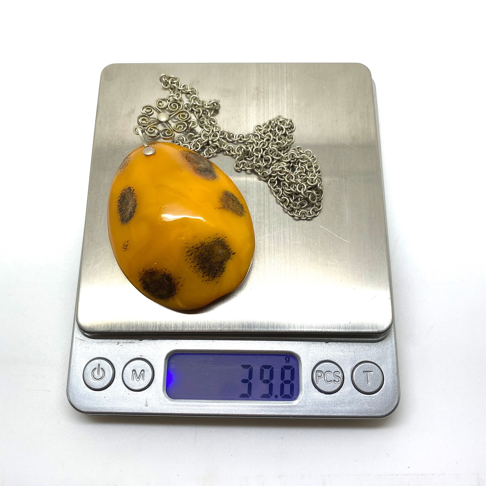 Amazing Unique Vintage Amber Pendant with chain, shaped like a Drop - 9