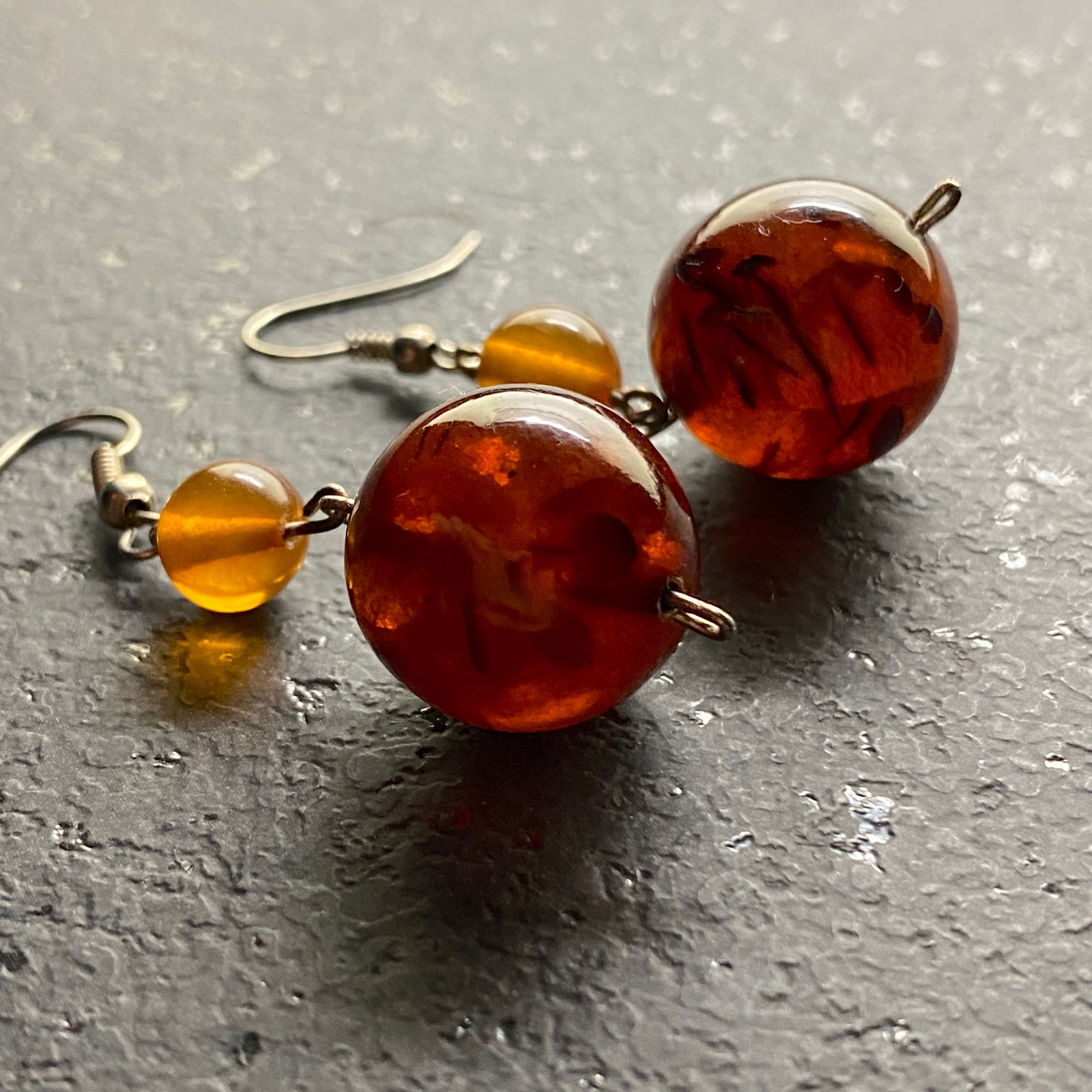 Remarkable Unique Vintage Amber Earrings - 4