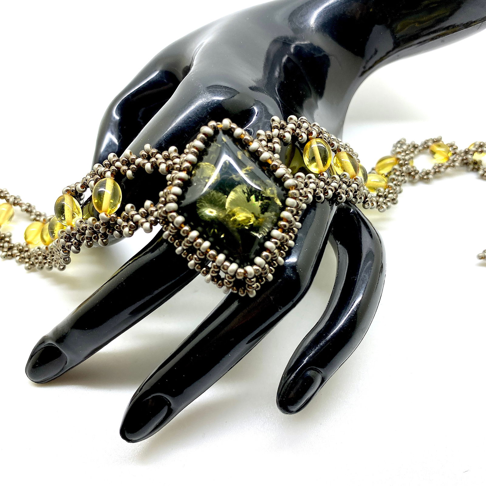 Antique Amber Floral Choker made from leaf like bead ornaments - 7