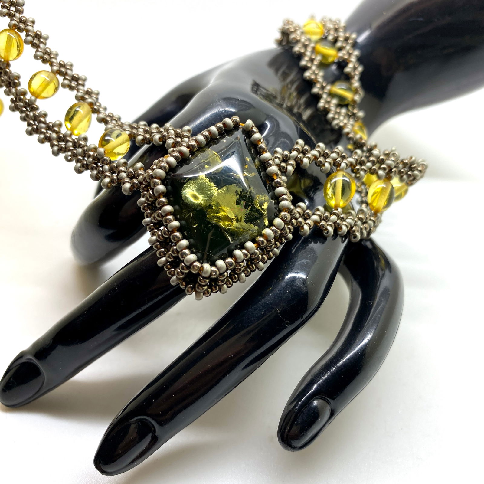 Antique Amber Floral Choker made from leaf like bead ornaments - 8