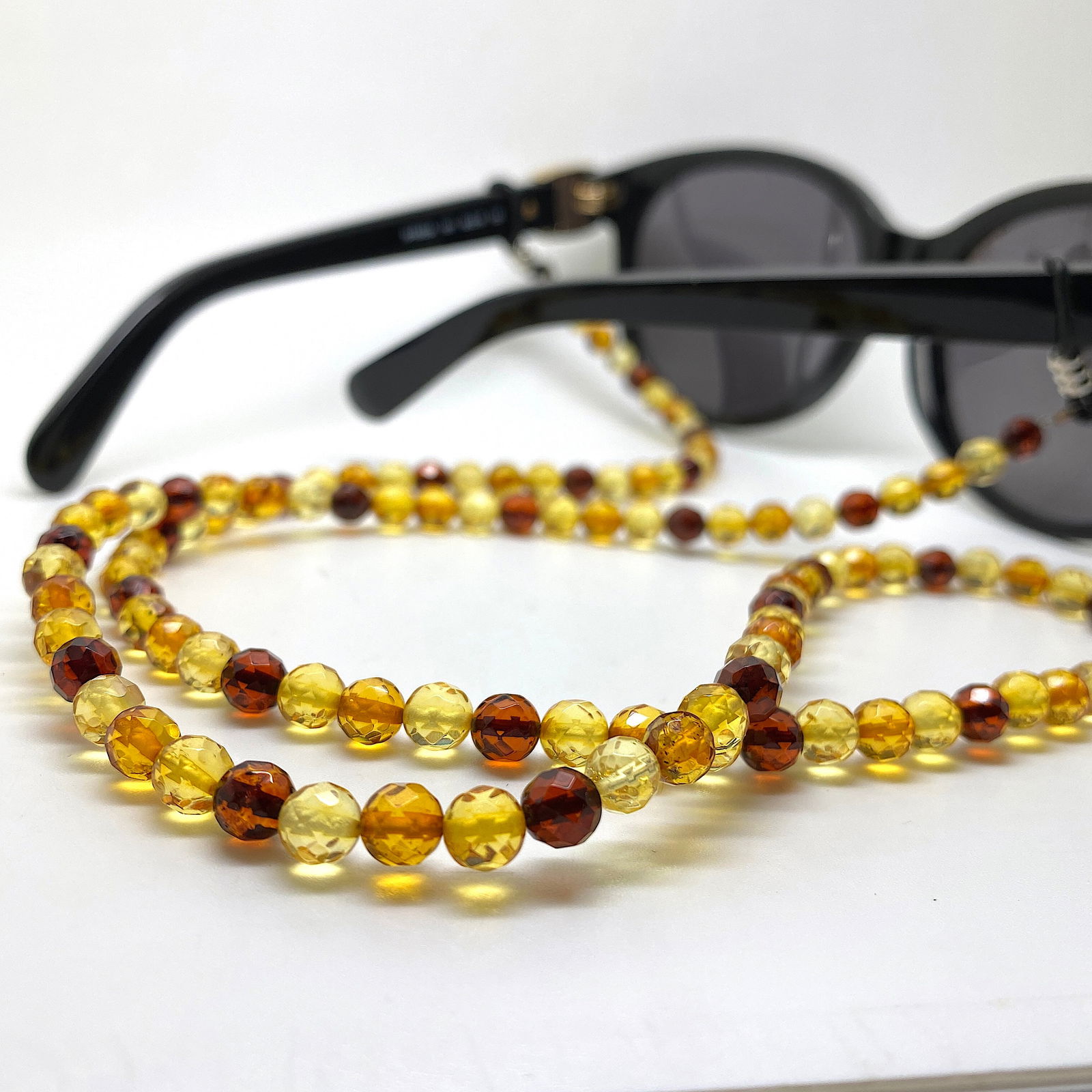 Amber chain for glasses made from Hand Carved Amber beads for glasses - 4