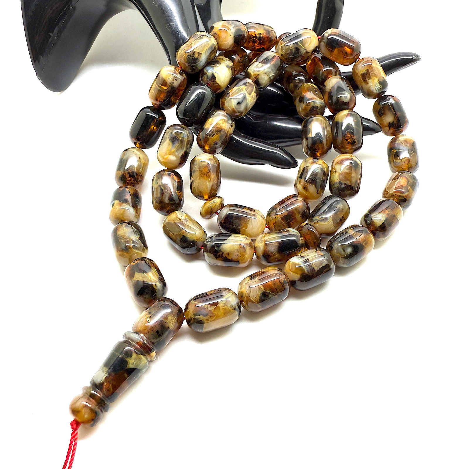 Unique and Outstanding Amber Tesbih made from Barrel shaped Amber beads - 5