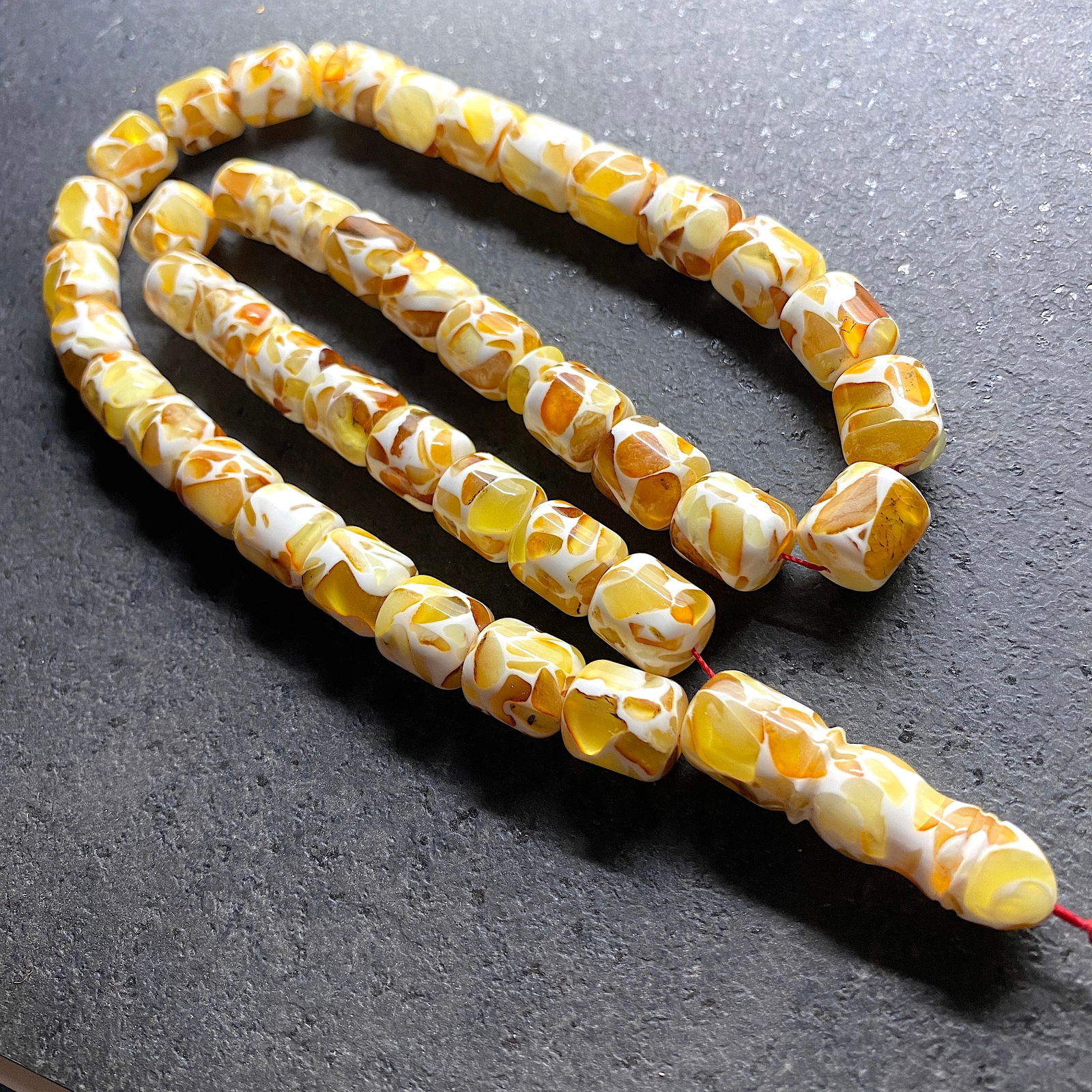 Unique and Phenomenal Amber Tesbih made from Barrel shaped Amber beads - 10