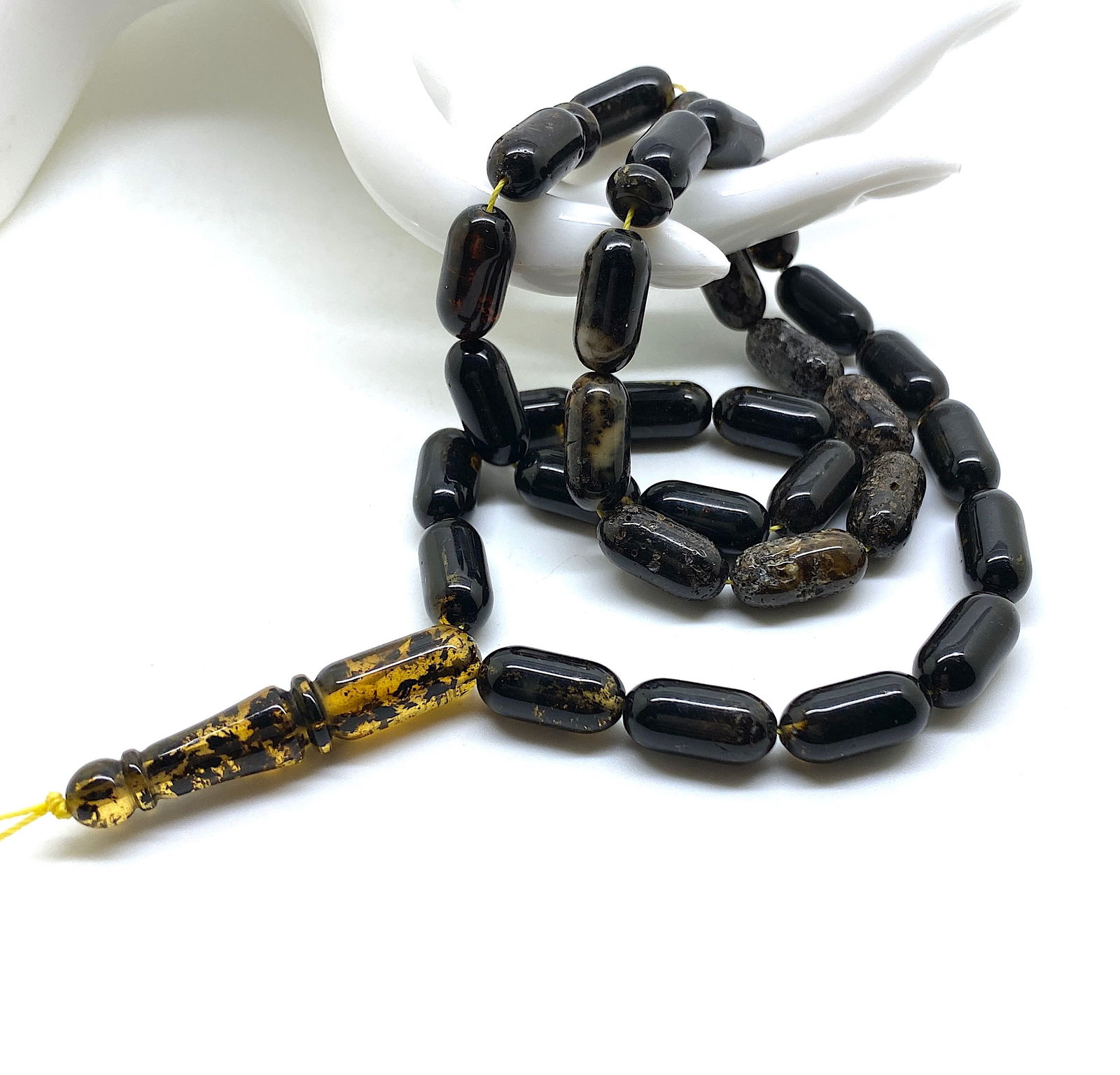 Amber Tesbih made from Barrel tablet shaped Amber beads - 4