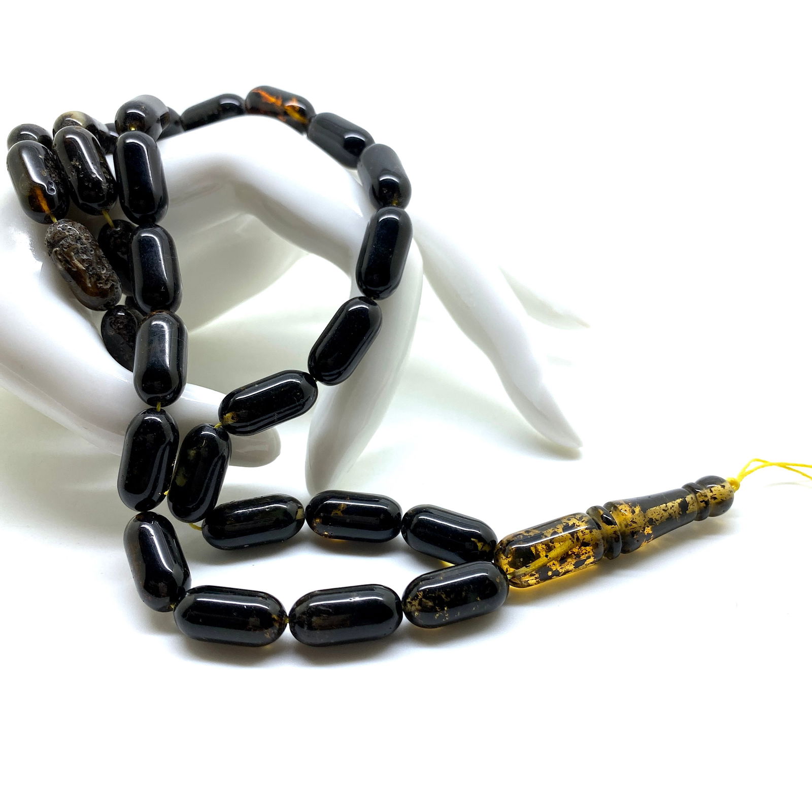 Amber Tesbih made from Barrel tablet shaped Amber beads - 5