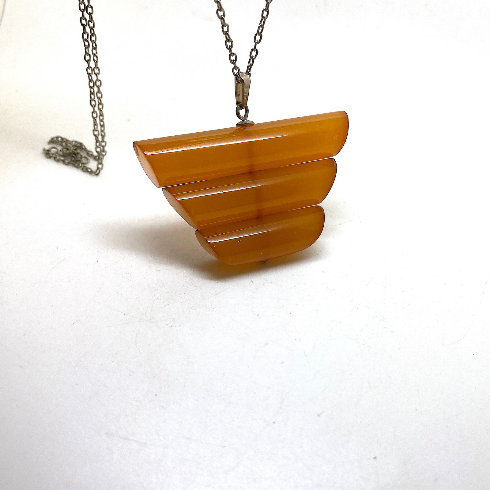 Antique Amber Pendant with chain, shaped like an Ornament - 2