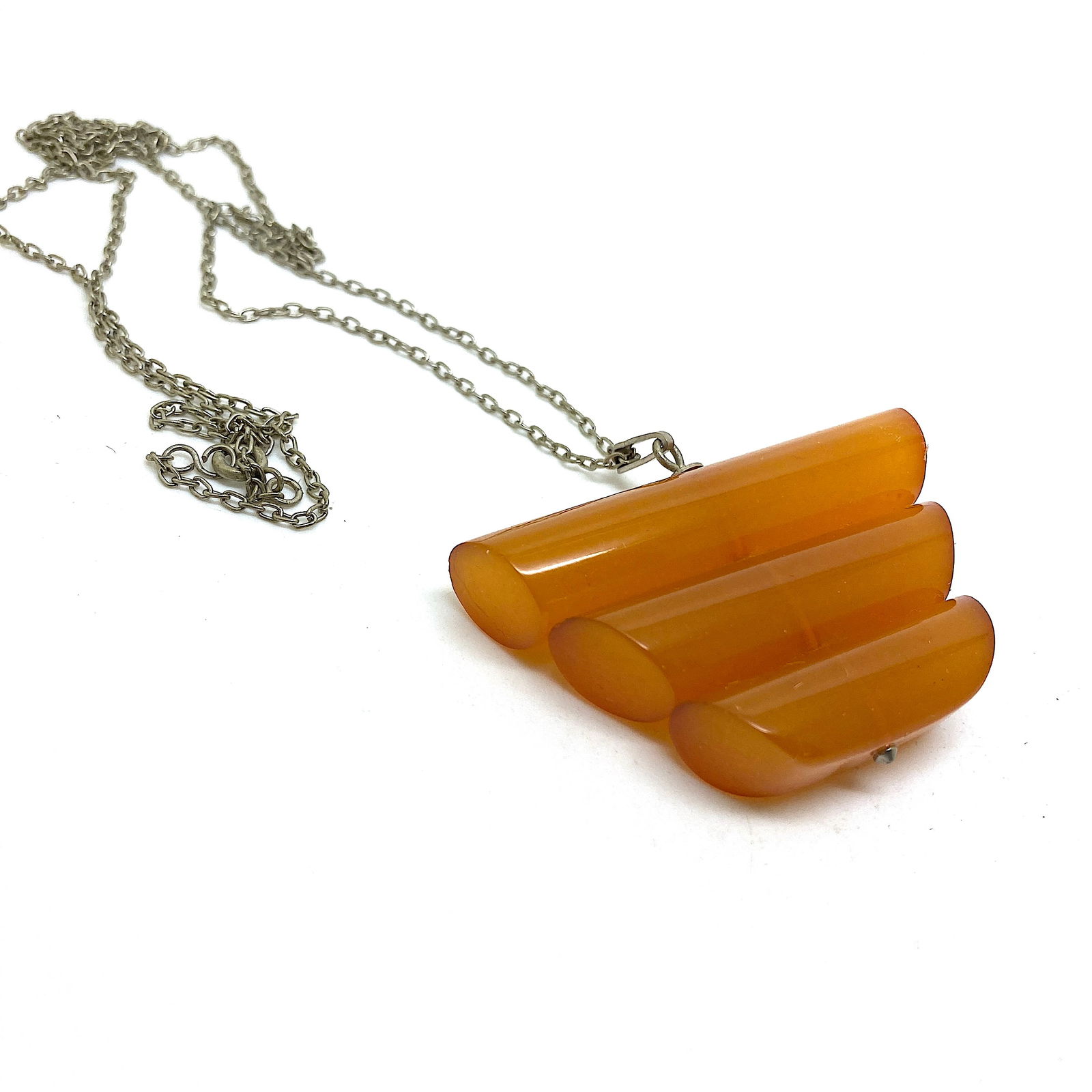 Antique Amber Pendant with chain, shaped like an Ornament - 3