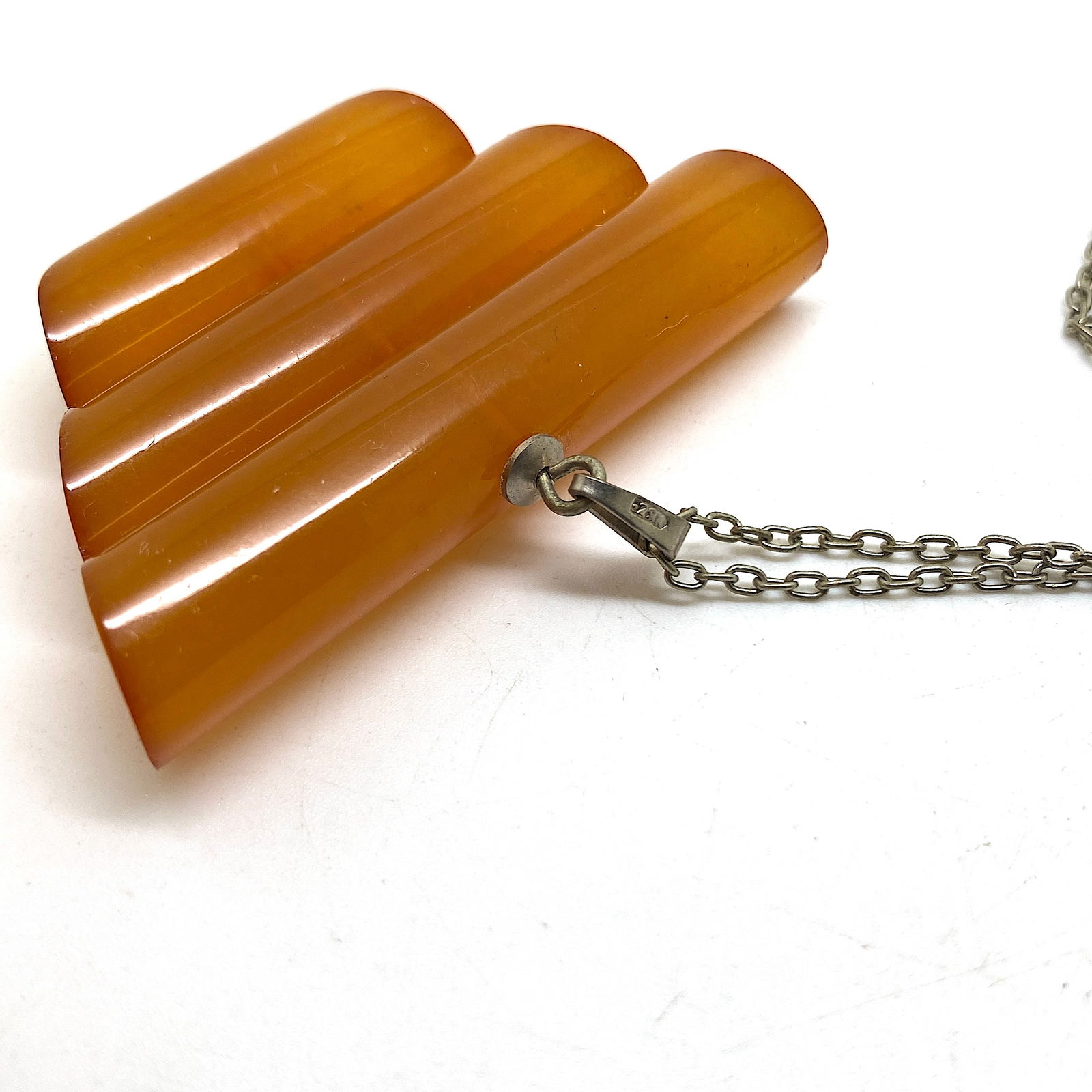 Antique Amber Pendant with chain, shaped like an Ornament - 4
