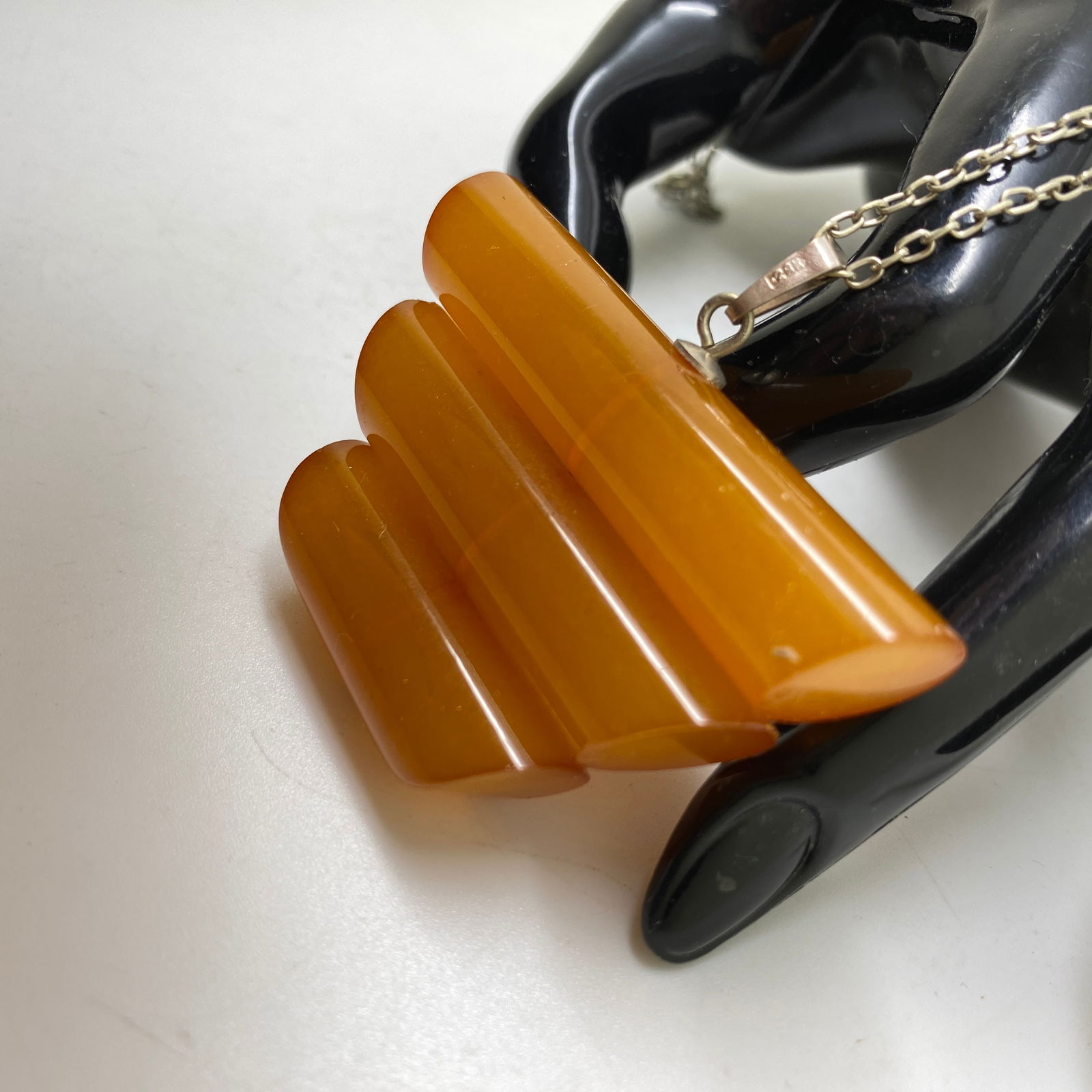 Antique Amber Pendant with chain, shaped like an Ornament - 8