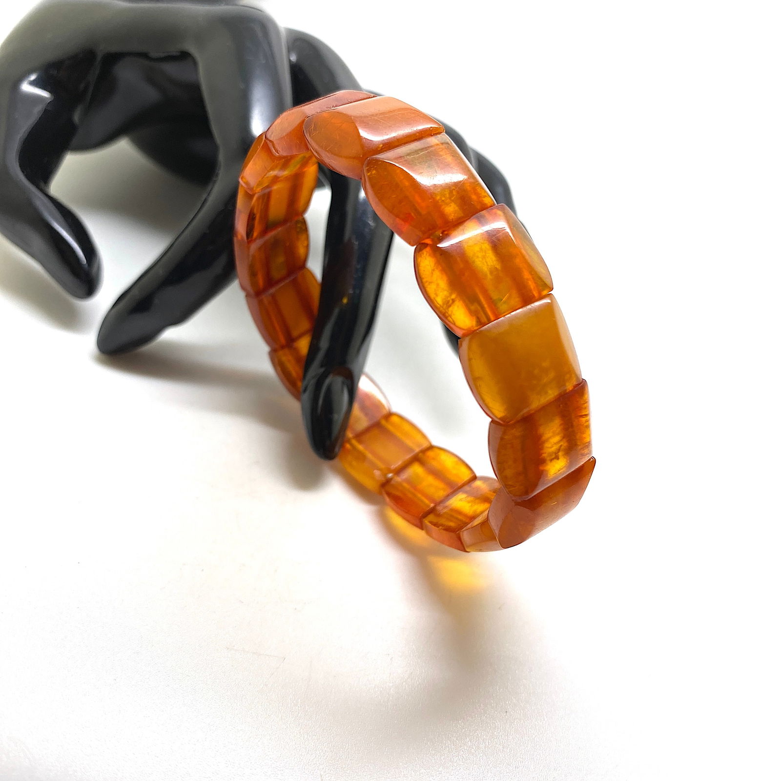 Incredible Unique Vintage Amber Bracelet made from Barrel shaped Amber beads - 3