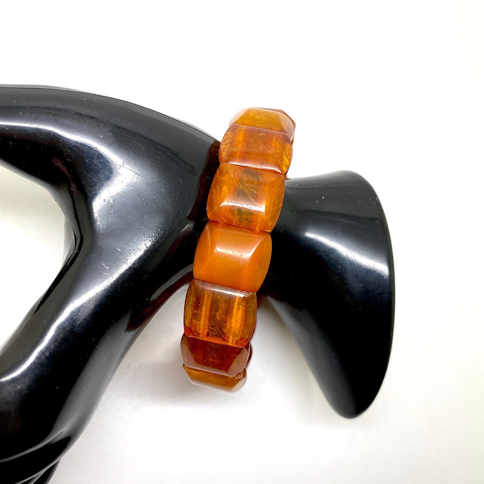 Incredible Unique Vintage Amber Bracelet made from Barrel shaped Amber beads - 7