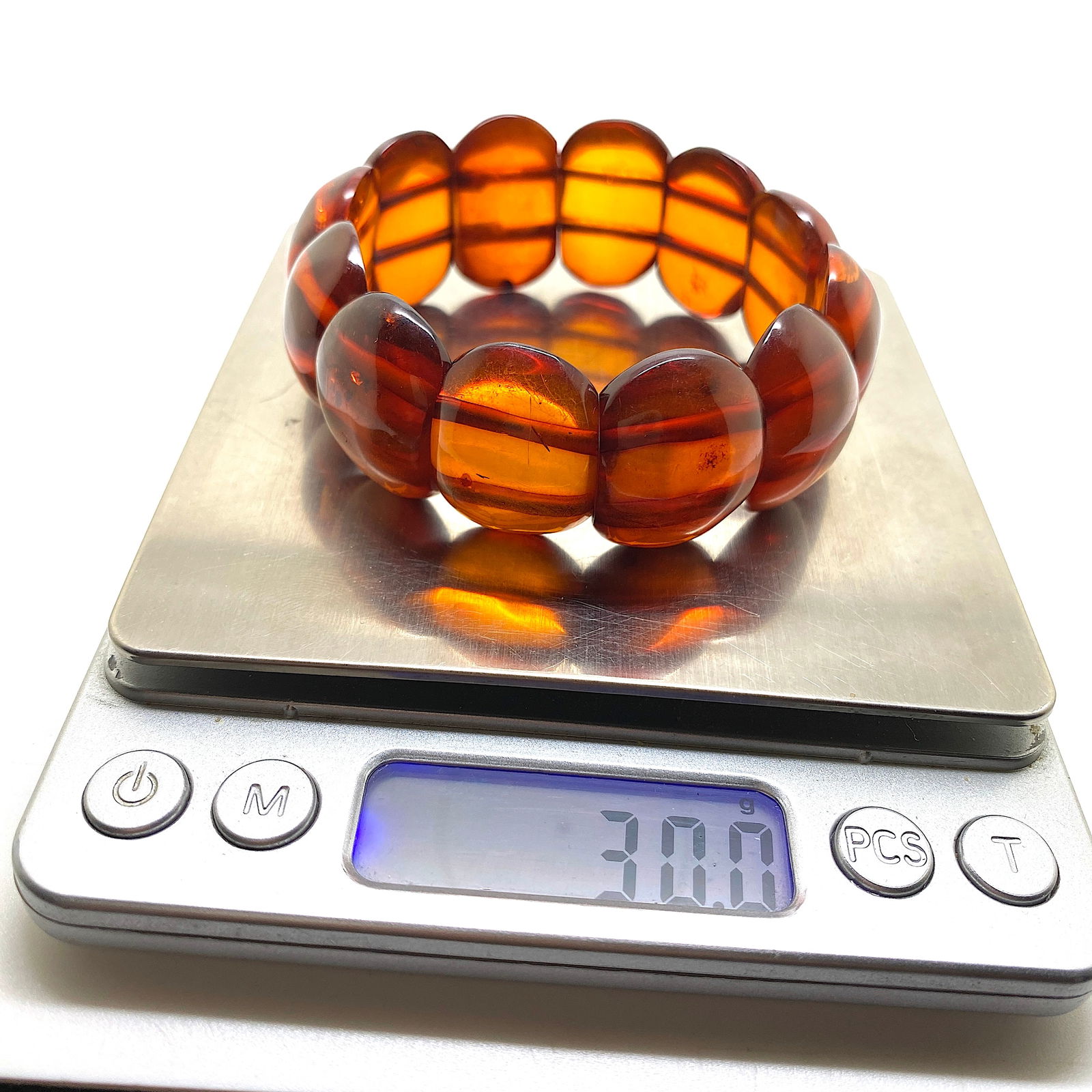 Remarkable Unique Vintage Amber Bracelet made from Plate like Amber beads - 10