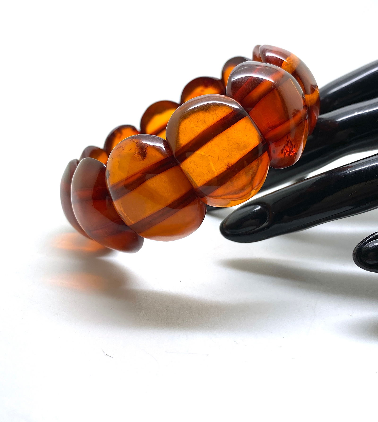 Remarkable Unique Vintage Amber Bracelet made from Plate like Amber beads (1 of 10)