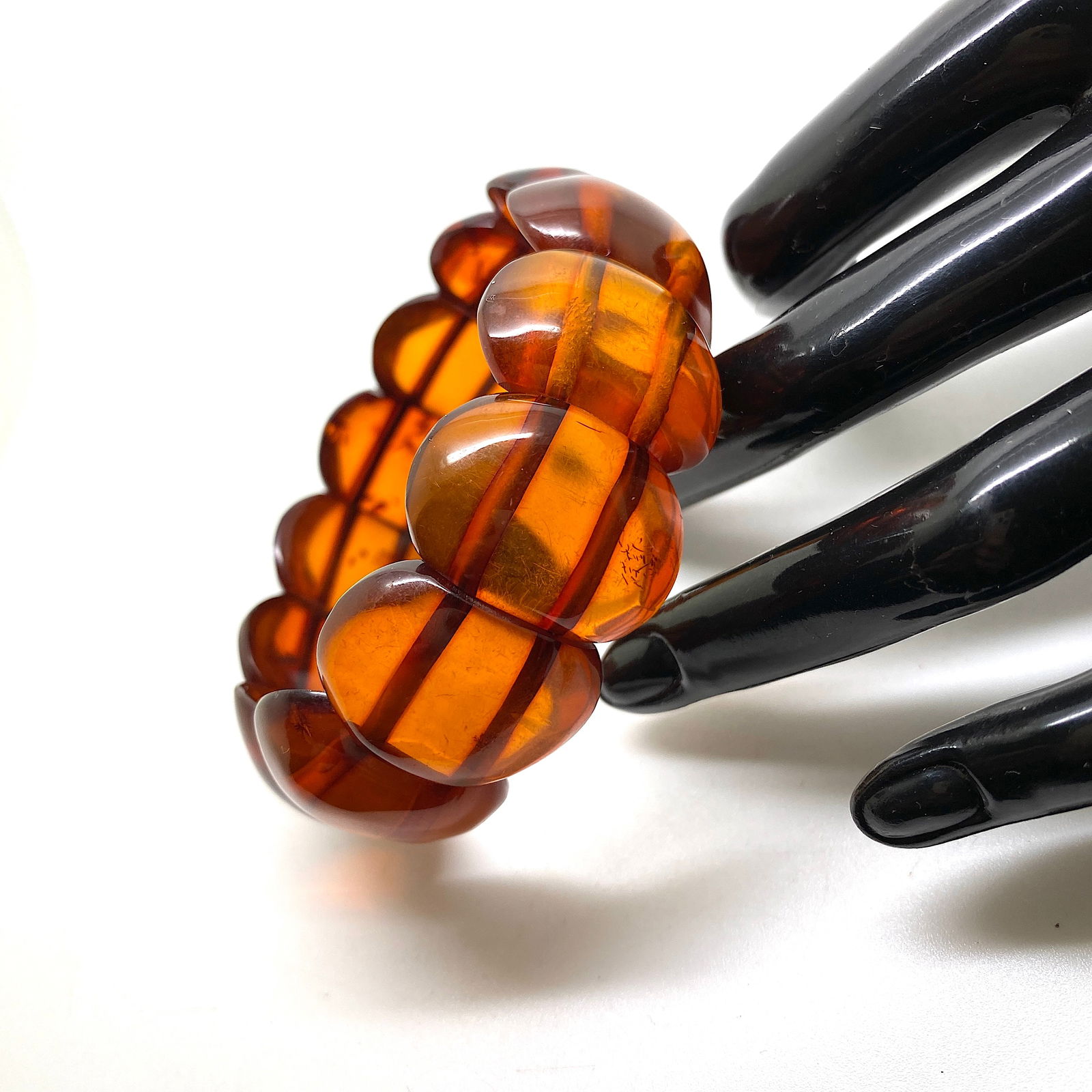 Remarkable Unique Vintage Amber Bracelet made from Plate like Amber beads - 2