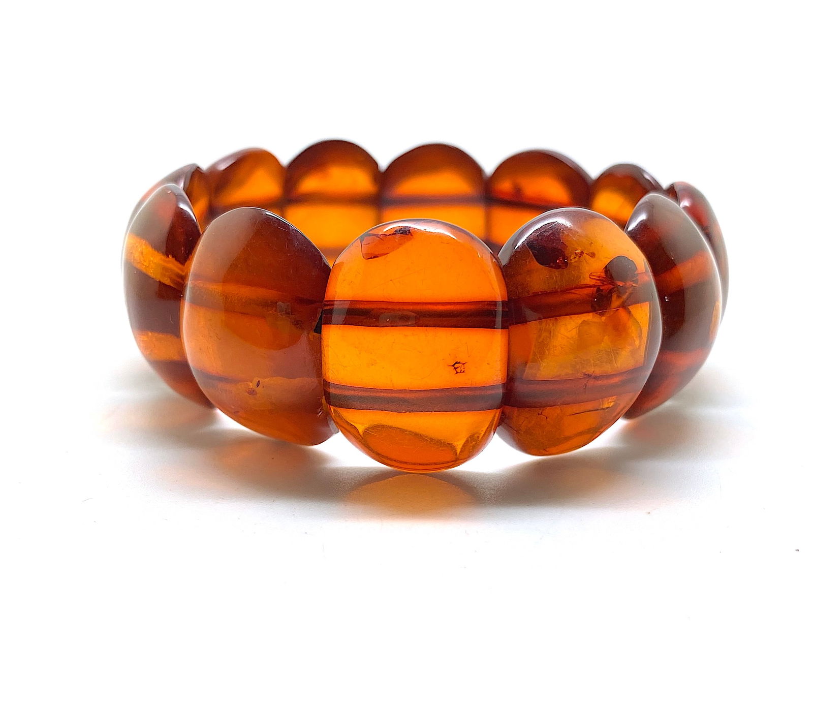 Remarkable Unique Vintage Amber Bracelet made from Plate like Amber beads - 7