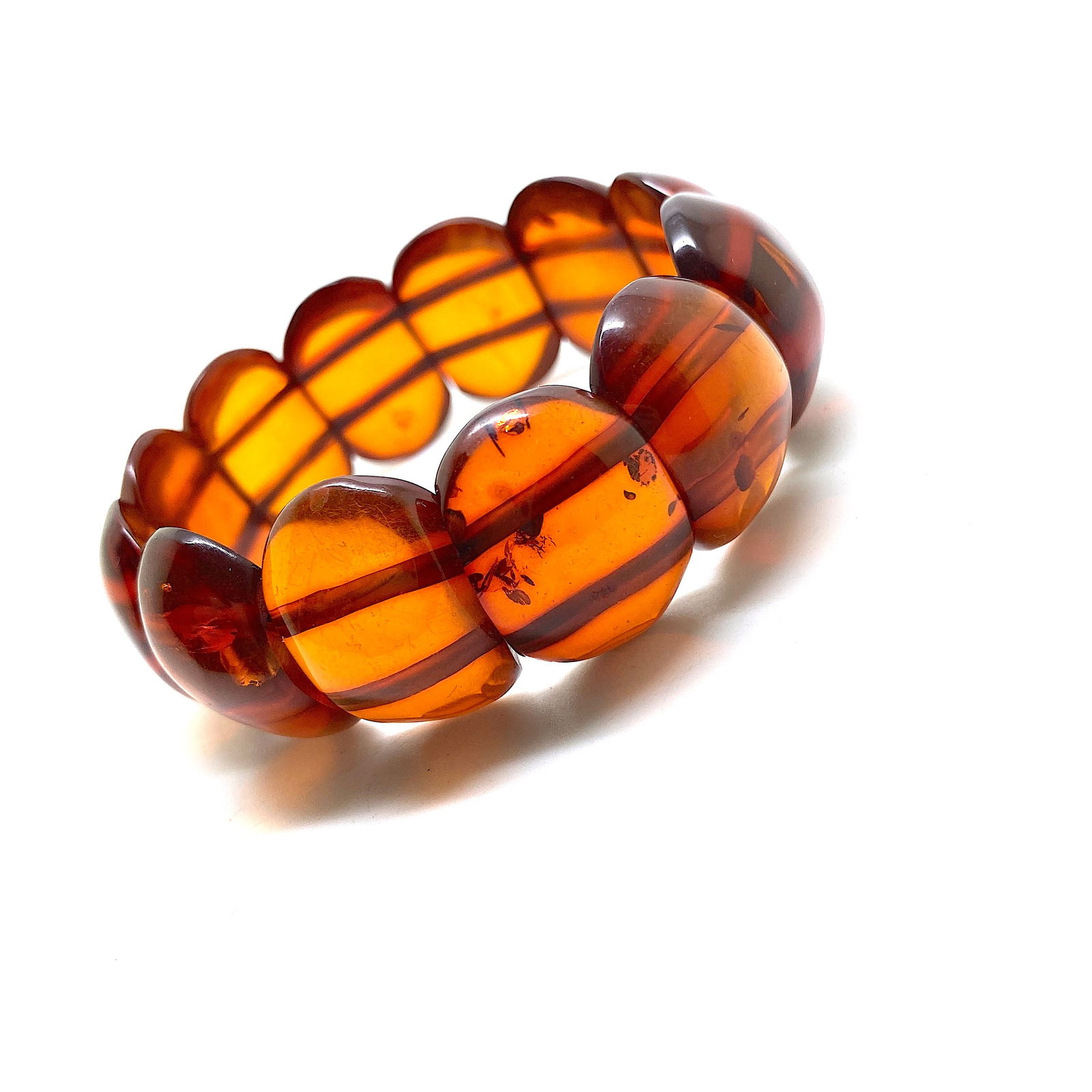 Remarkable Unique Vintage Amber Bracelet made from Plate like Amber beads - 8