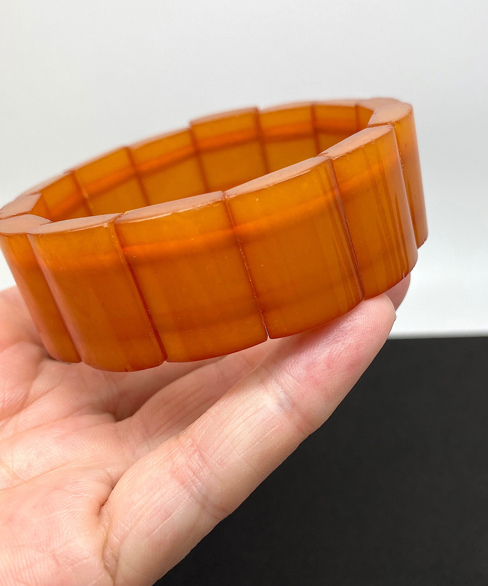 Alluring Vintage Amber Bracelet made from Plate like Amber beads - 4