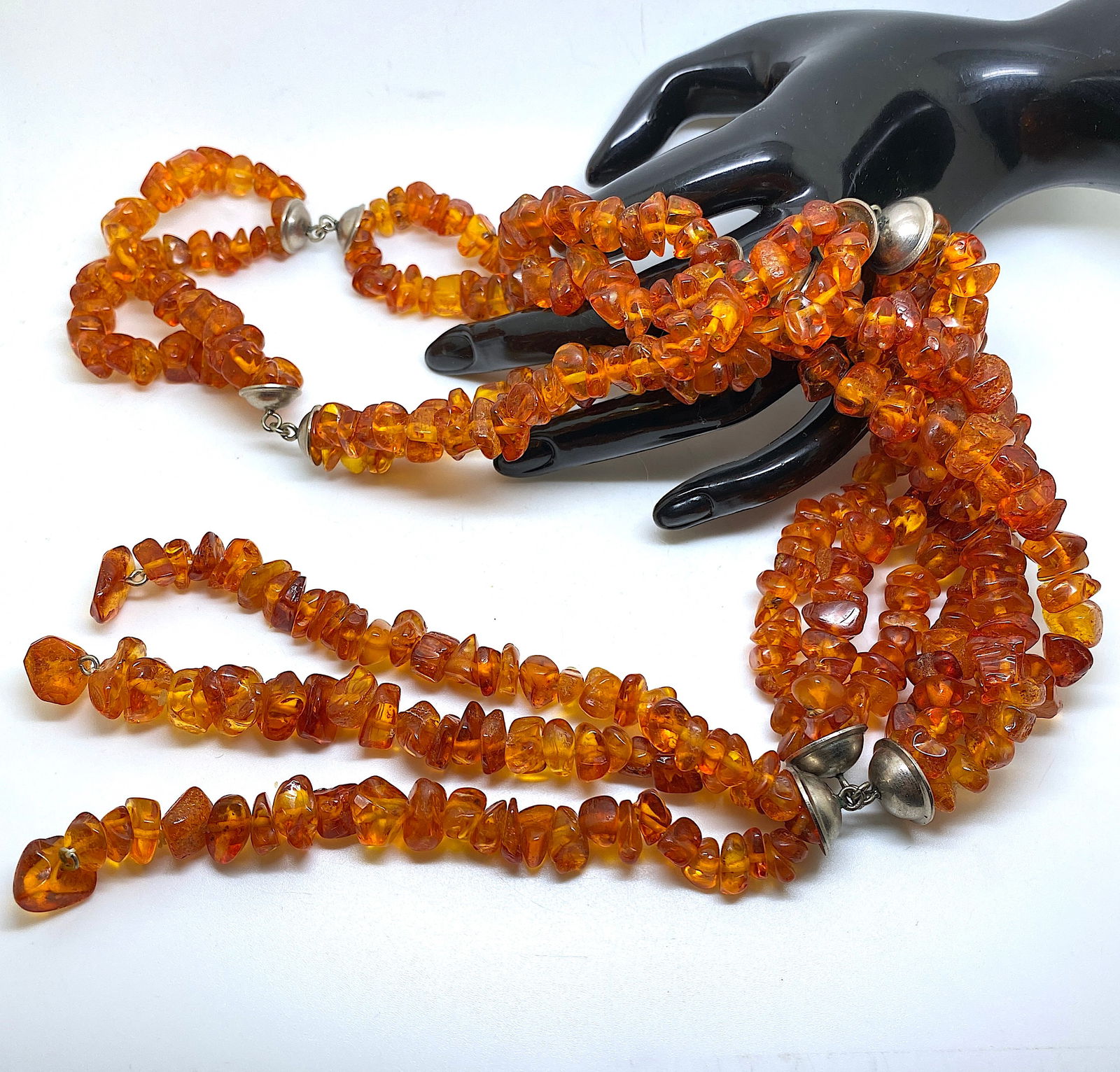 Fascinating Unique Vintage Amber Necklace made from Natural shaped Amber beads - 3