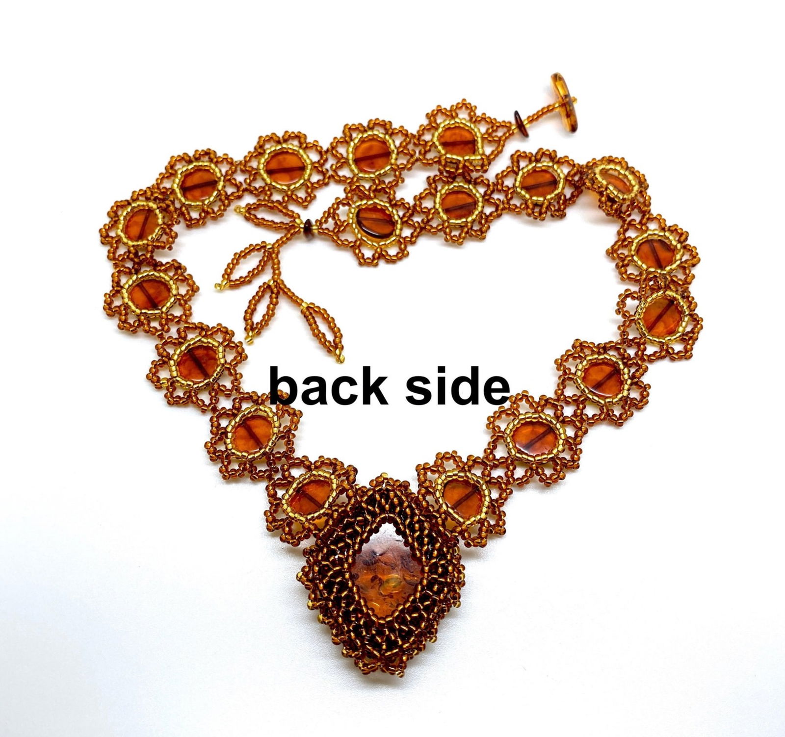 Fascinating Vintage Amber Floral Necklace made from leaf like bead ornaments - 7