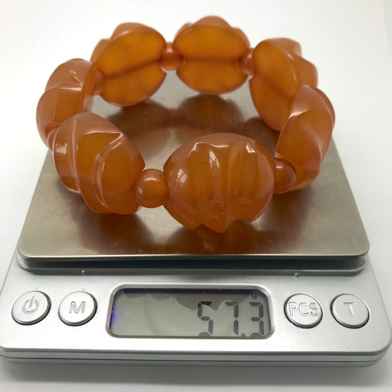 Incredible Unique Vintage Amber Bracelet made from Hand Carved Amber beads - 7