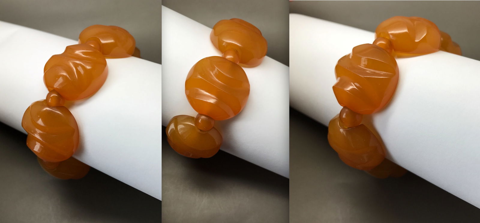 Incredible Unique Vintage Amber Bracelet made from Hand Carved Amber beads - 8