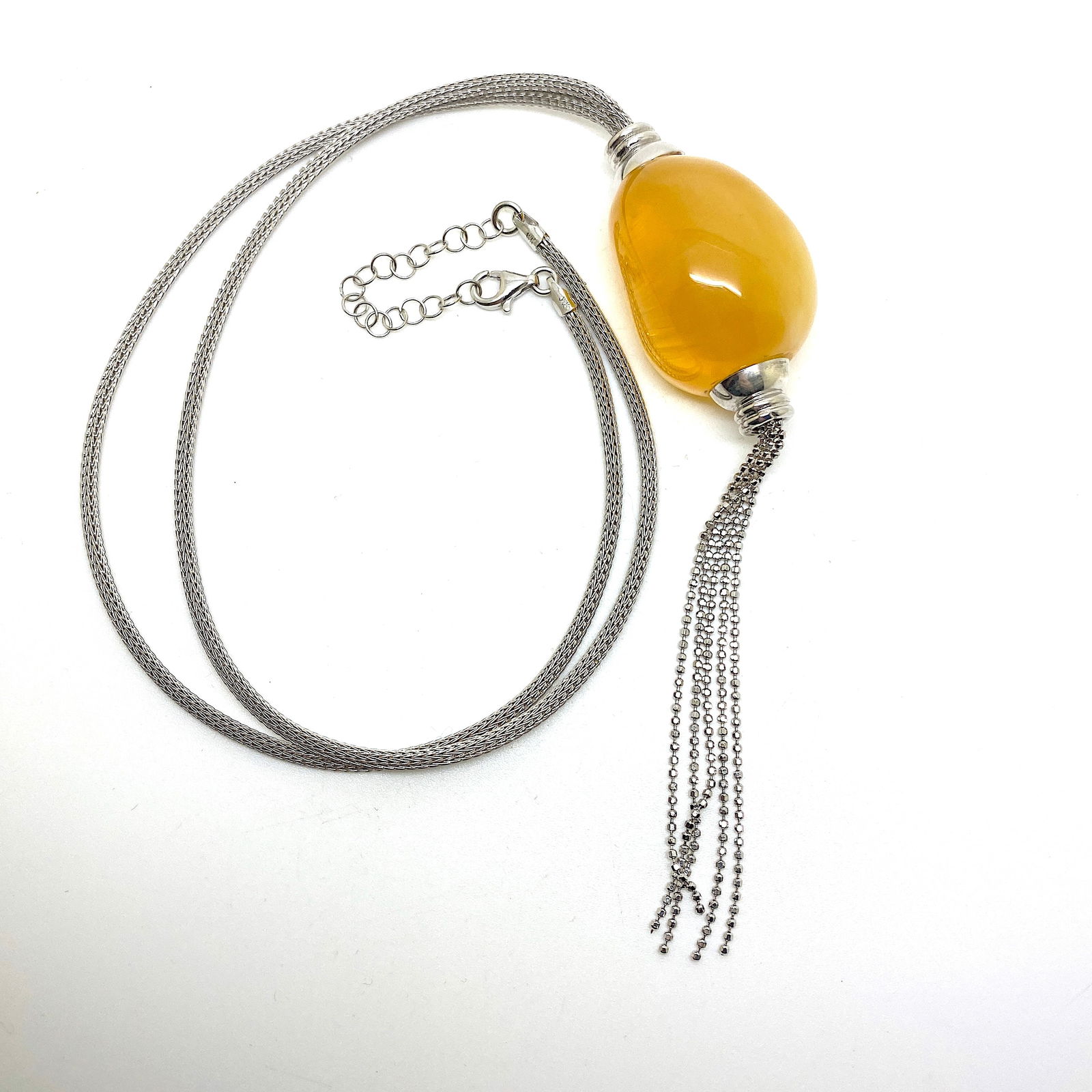 Astonishing Amber Pendant with chain, shaped like an Olive - 5