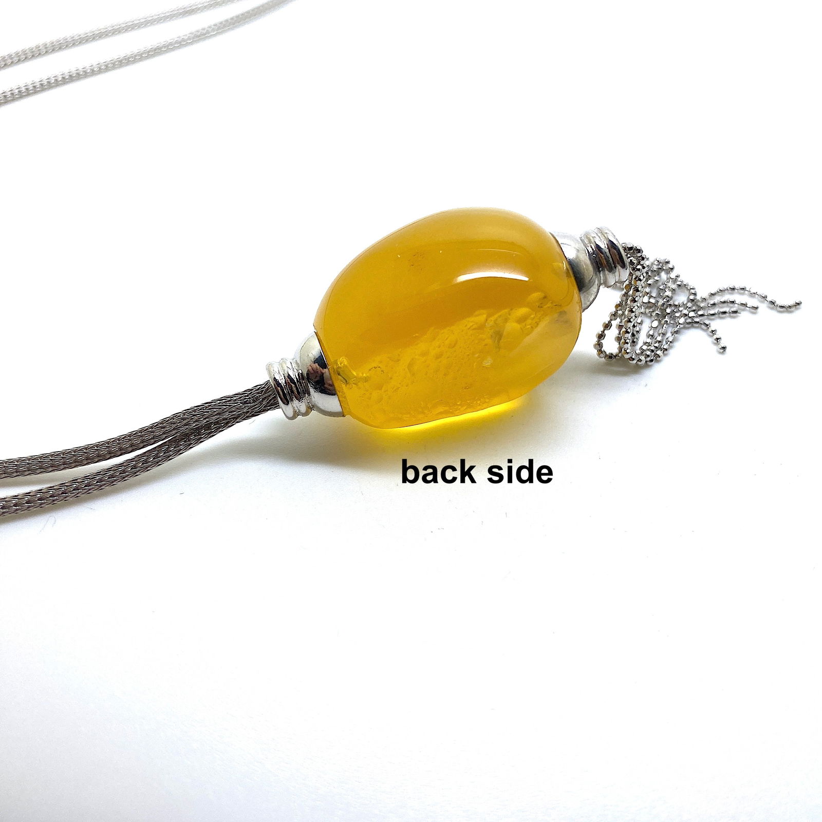 Astonishing Amber Pendant with chain, shaped like an Olive - 7