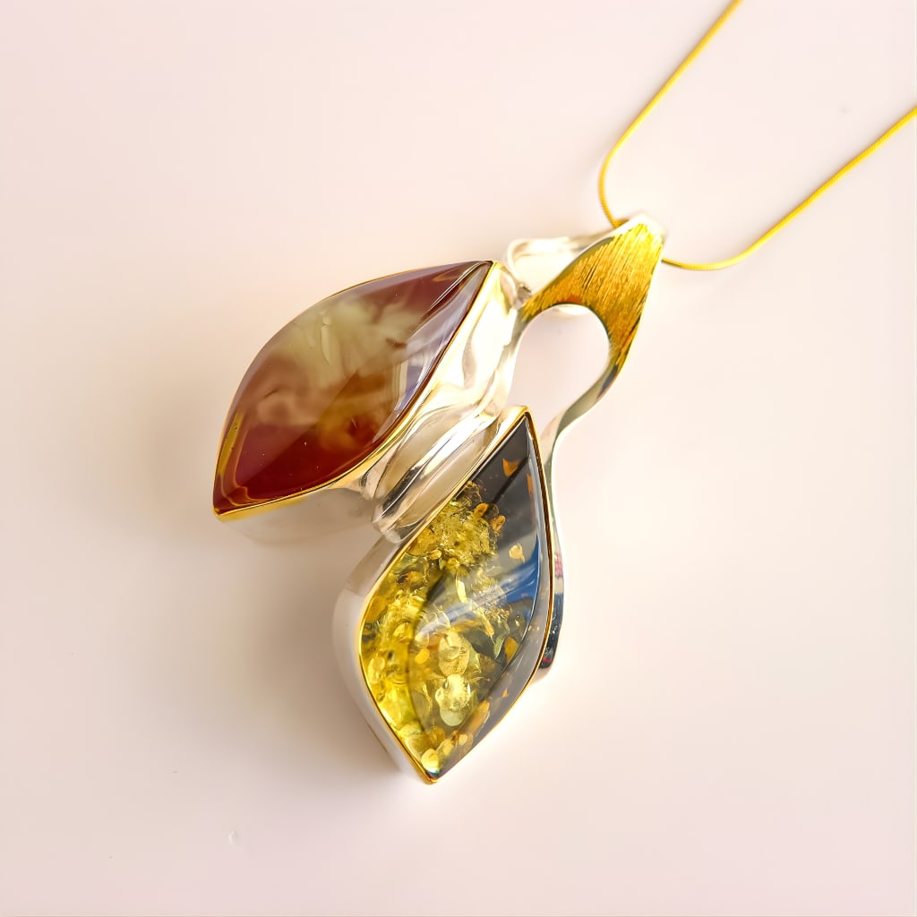 Tomosz Artszok Baltic Amber Necklace - Sterling Silver 14k Gold - 4