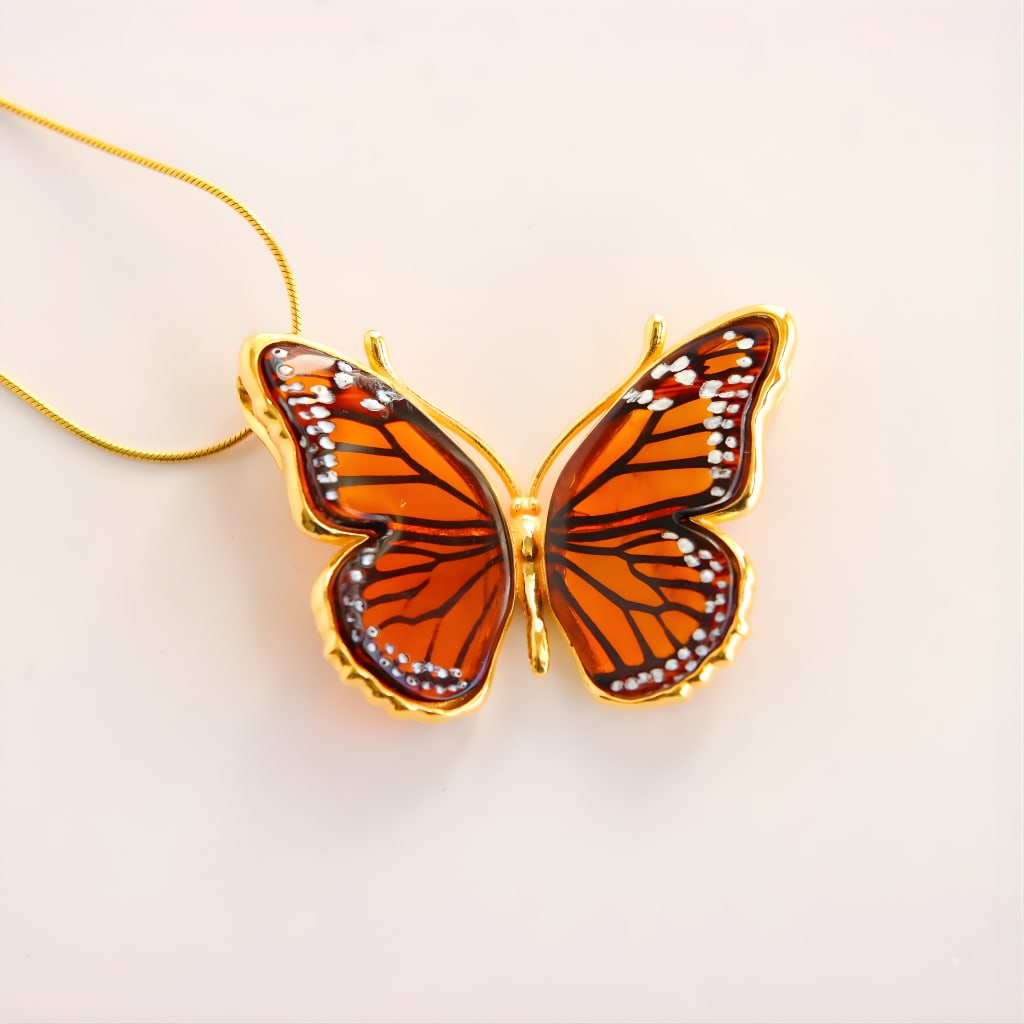 Baltic Amber Butterfly Necklace in 14k Gold Plated Silver - 2