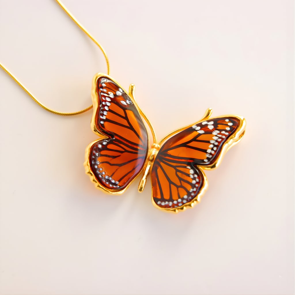 Baltic Amber Butterfly Necklace in 14k Gold Plated Silver - 3
