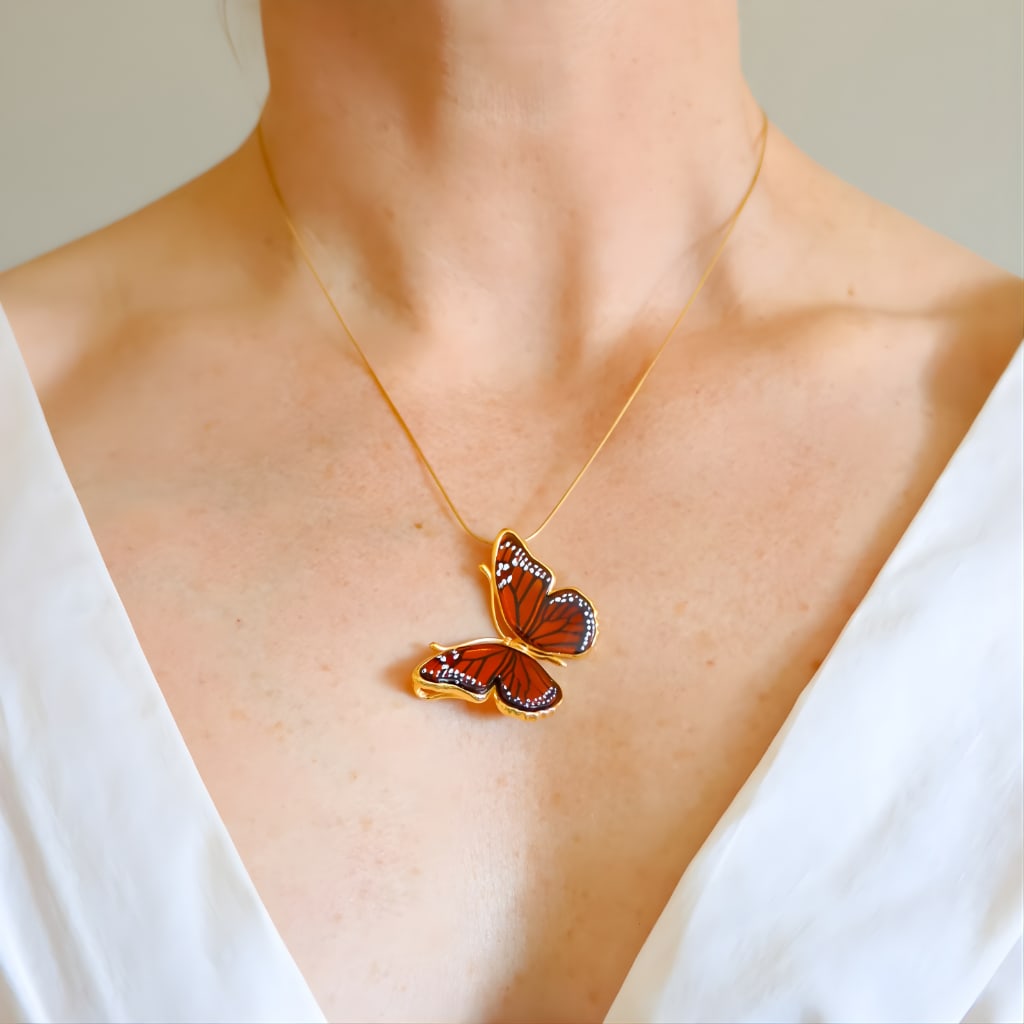 Baltic Amber Butterfly Necklace in 14k Gold Plated Silver - 4