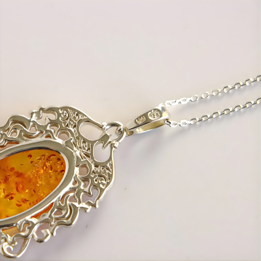 Baltic Amber Key Pendant Necklace in Sterling Silver - 4