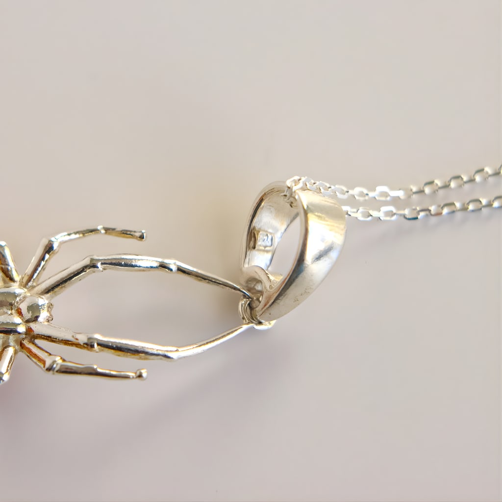 Silver Spider Amber Necklace -Sterling Silver Design - 4