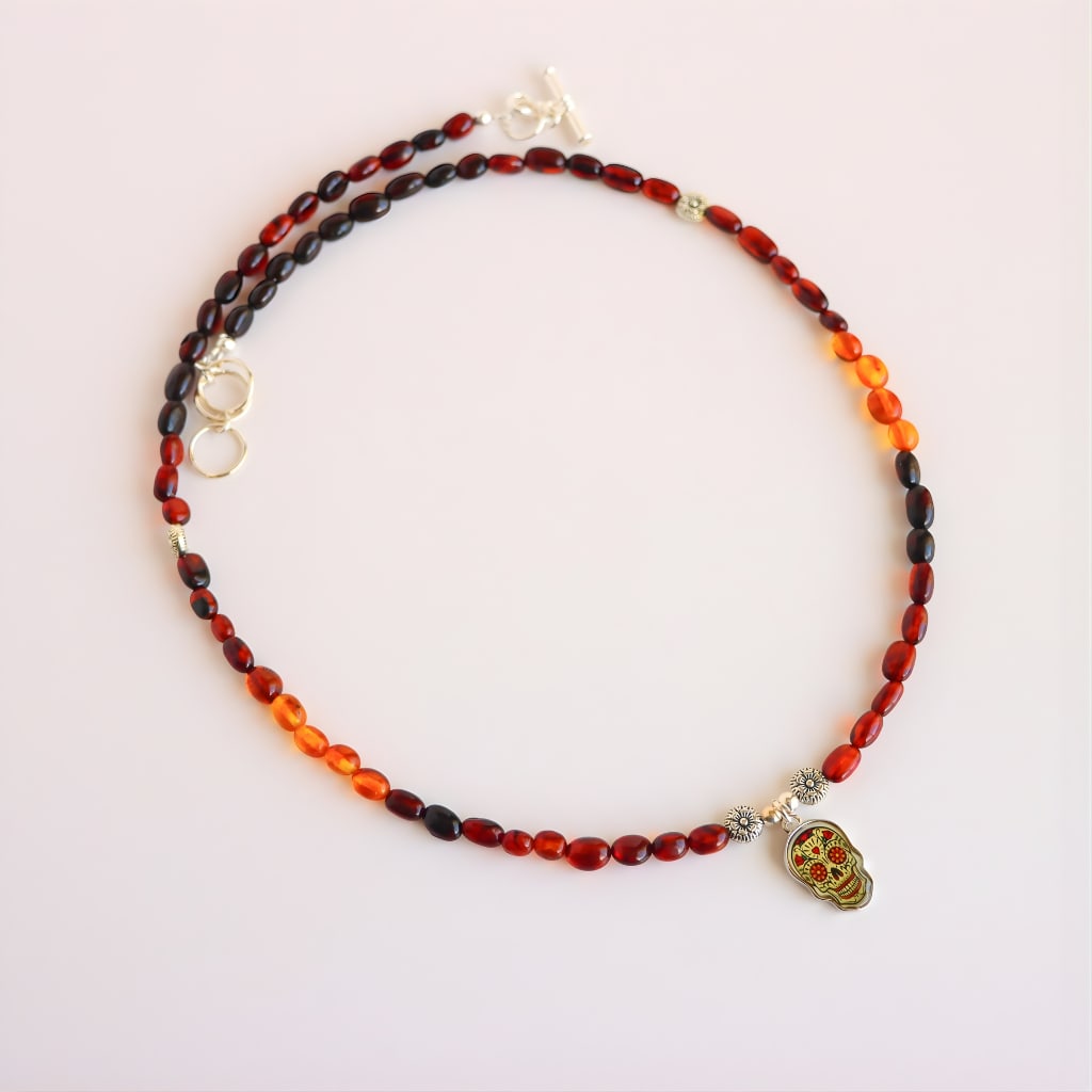 Day Of The Dead Baltic Amber Beaded Necklace - 4