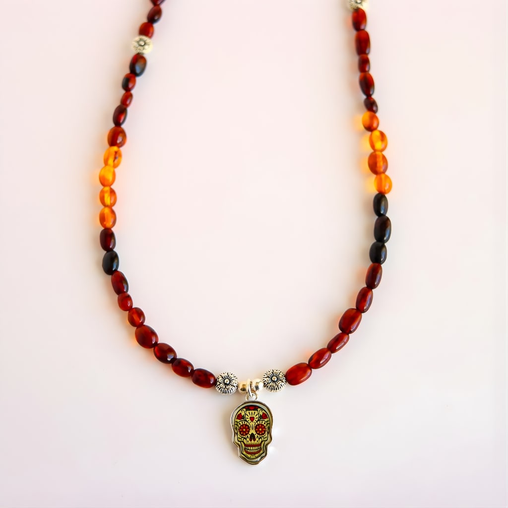 Day Of The Dead Baltic Amber Beaded Necklace - 5