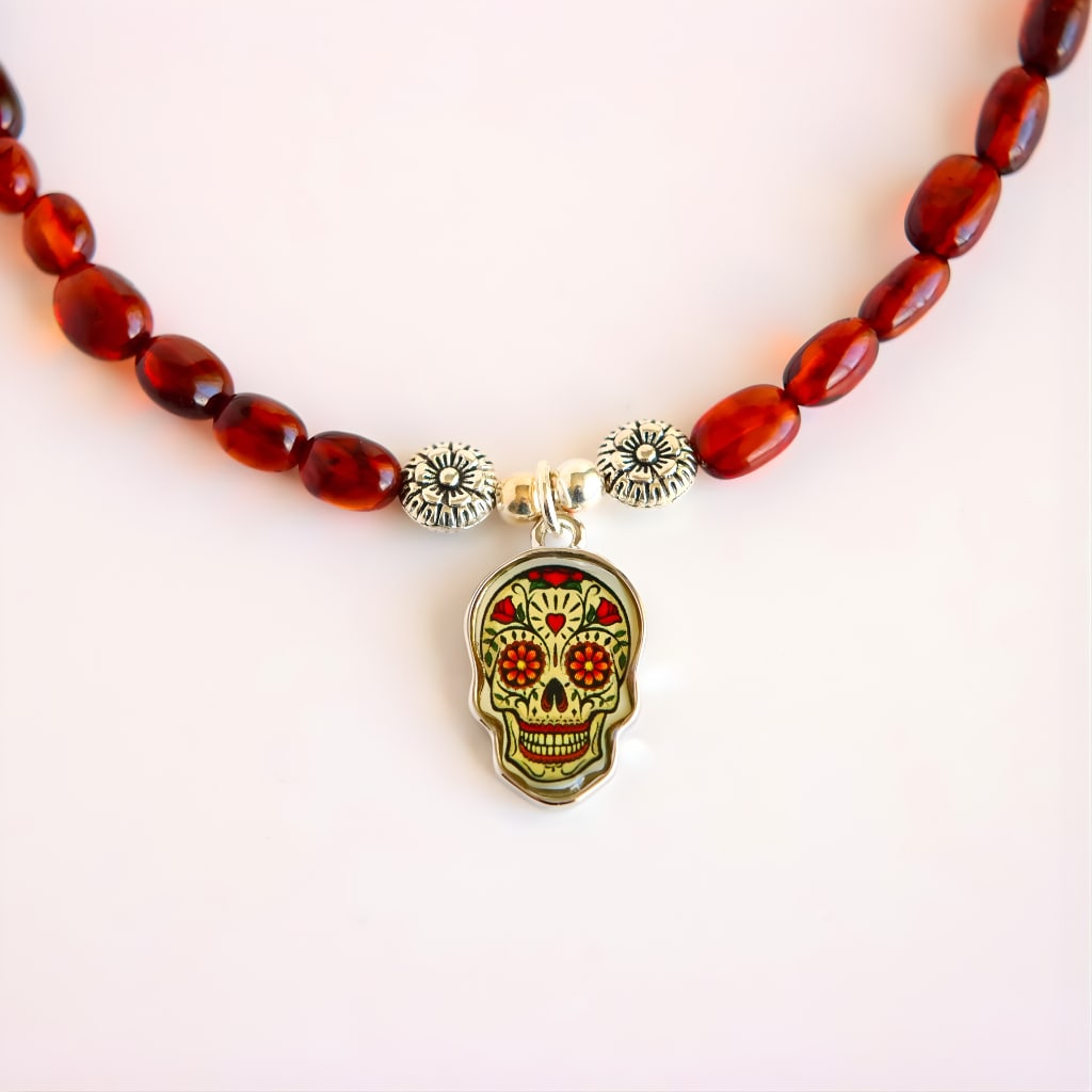 Day Of The Dead Baltic Amber Beaded Necklace - 6