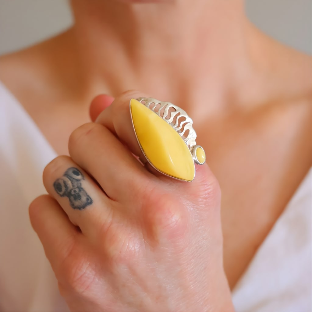 Handmade Butterscotch Amber Ring Sterling Silver - 2