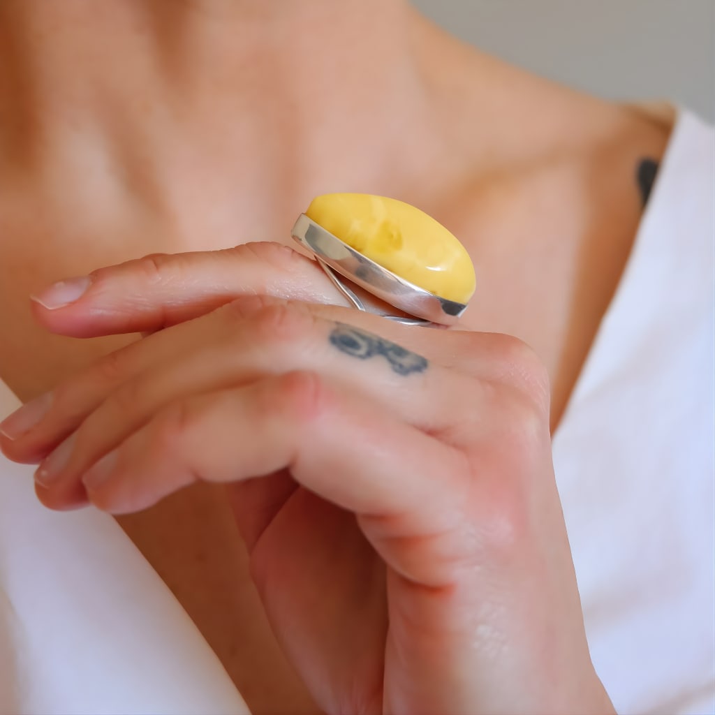 Handmade Butterscotch Amber Ring Sterling Silver - 3