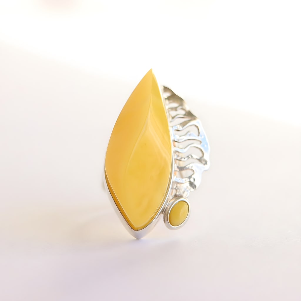 Handmade Butterscotch Amber Ring Sterling Silver - 4