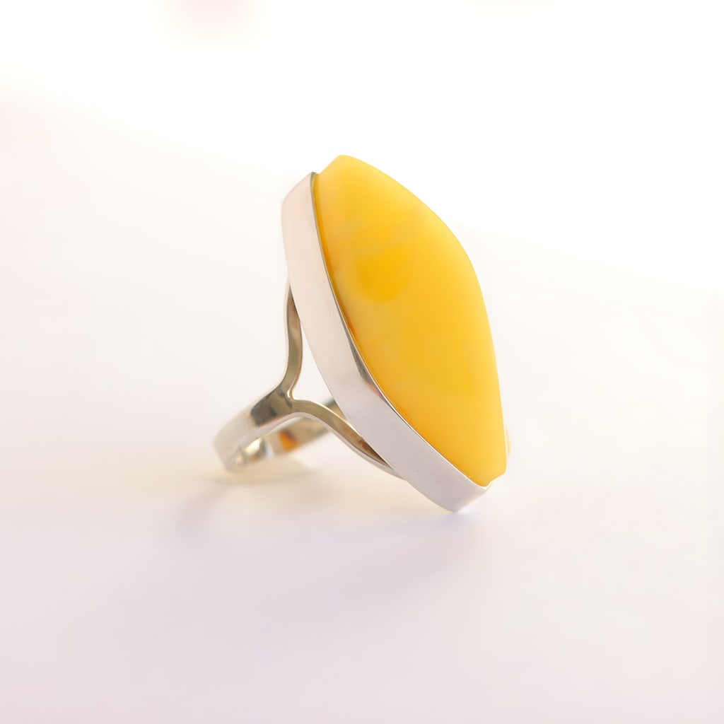 Handmade Butterscotch Amber Ring Sterling Silver - 5