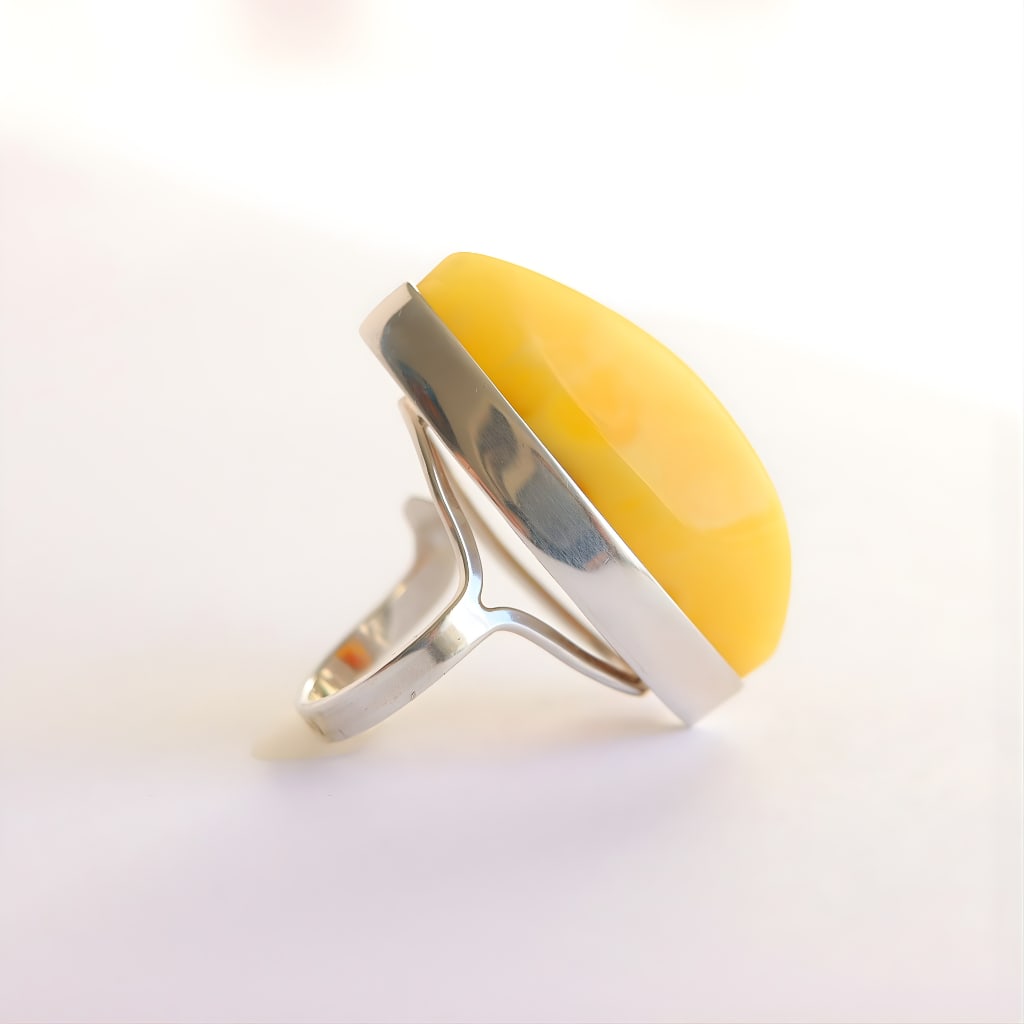 Handmade Butterscotch Amber Ring Sterling Silver - 6