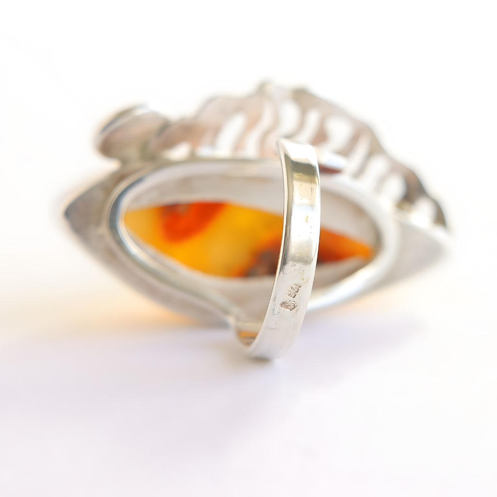 Handmade Butterscotch Amber Ring Sterling Silver - 7