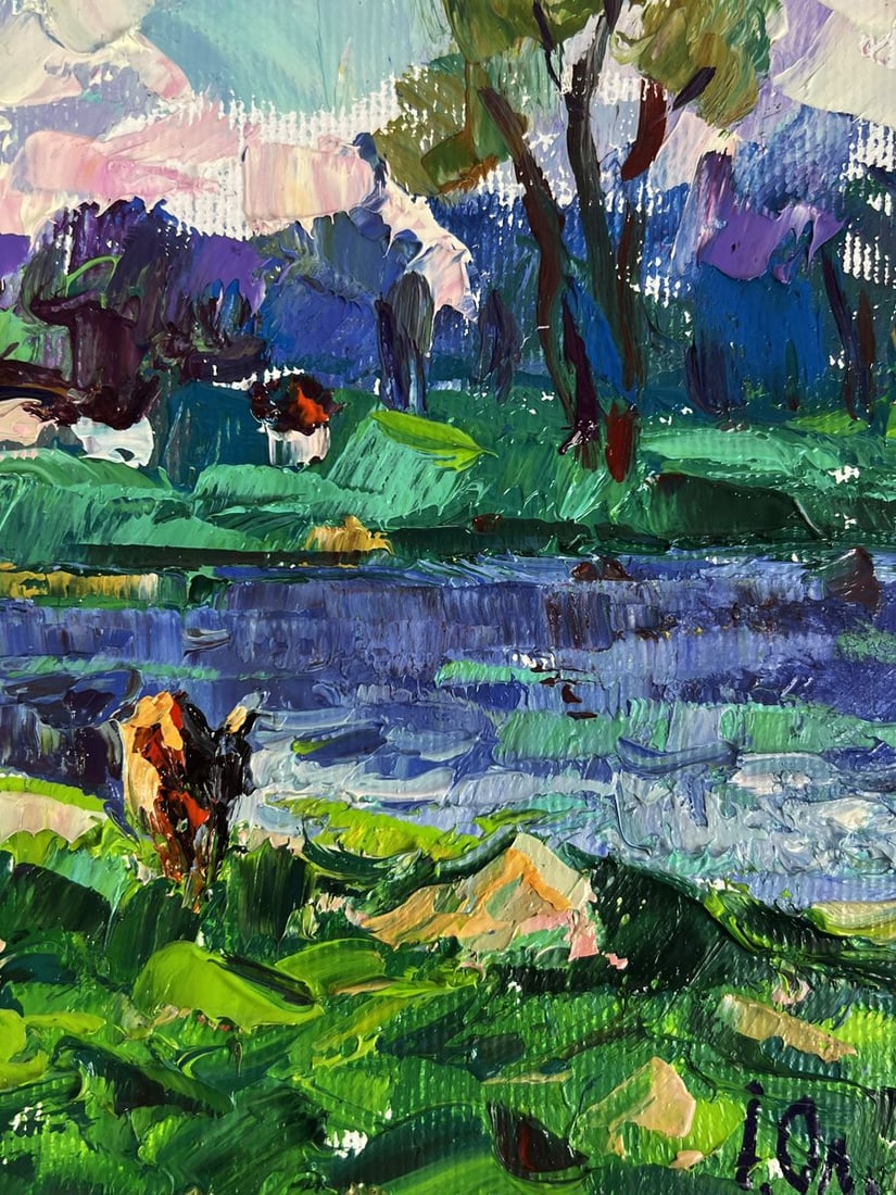 Oil painting Green meadows and a lake Oleksiy Ivanyuk - 10