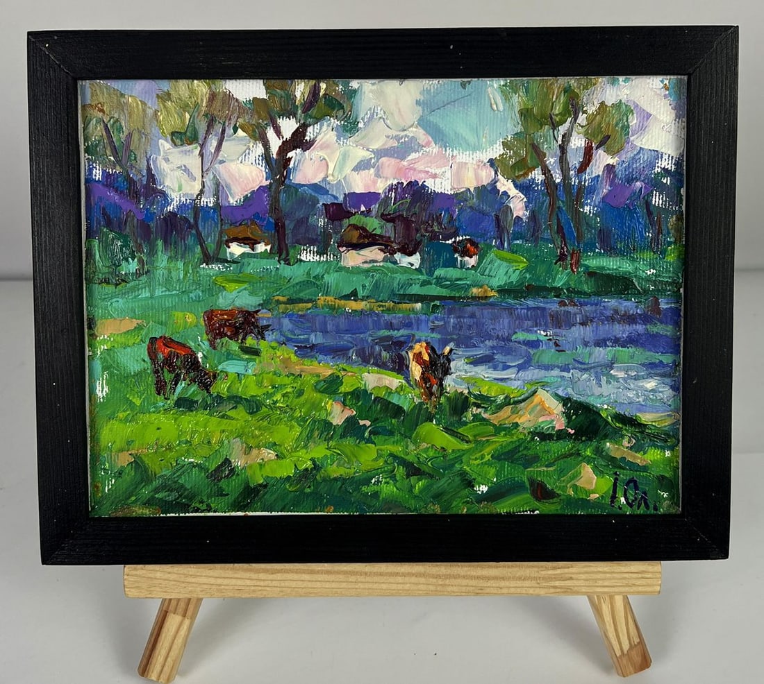 Oil painting Green meadows and a lake Oleksiy Ivanyuk - 2