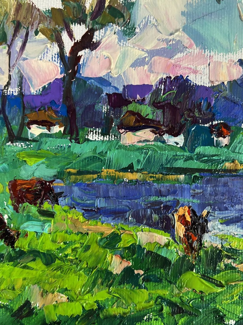 Oil painting Green meadows and a lake Oleksiy Ivanyuk - 4